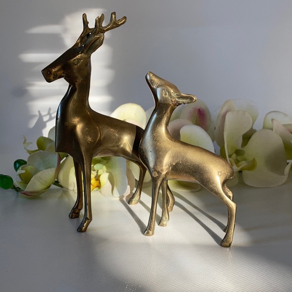 Vintage Mid-Century Inspired Pair of Brass Deer